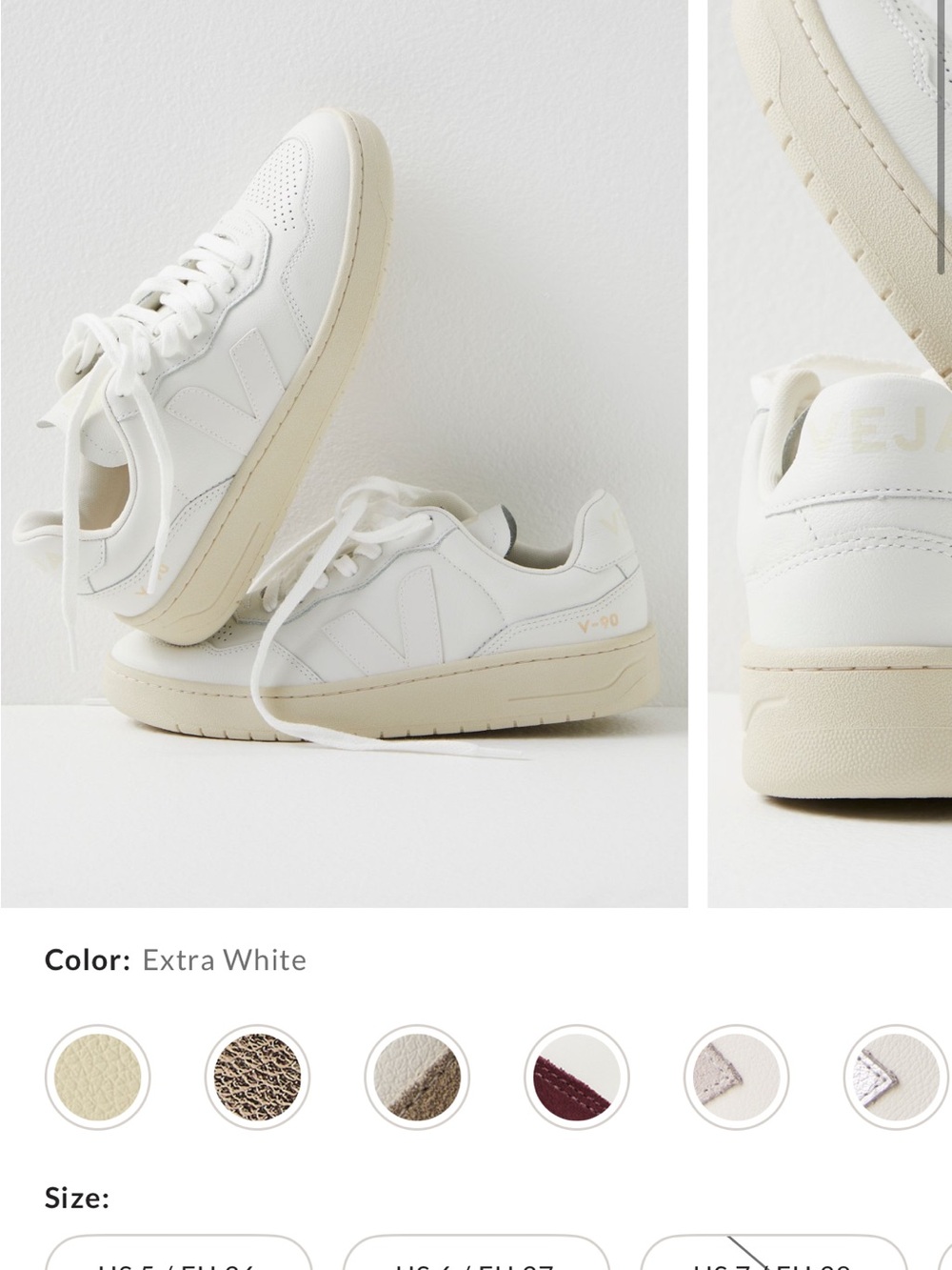 Veja Women's V-90 White Leather Sneakers